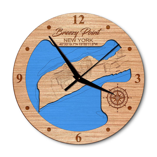 Breezy Point in Jamaica Bay New York 14in Layered Map Clock - Any Lake, Pond, or Reservoir - Unique Home Decor