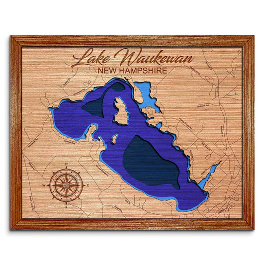 Lake Waukewan, New Hampshire Depth Map - Any Lake, Pond, or Reservoir, Home Decor, Wall Art, Wall Decor