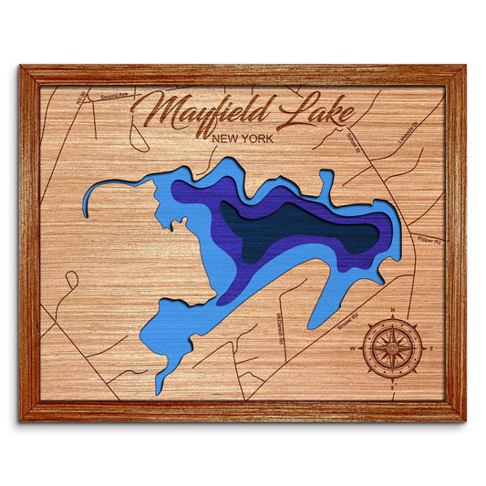 Mayfield Lake, New York Depth Map - Any Lake, Pond, or Reservoir - Unique Home Decor, Wall Art