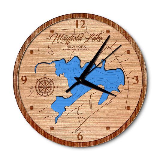 Mayfield Lake, New York 14in Layered Map Clock - Any Lake, Pond, or Reservoir - Unique Home Decor
