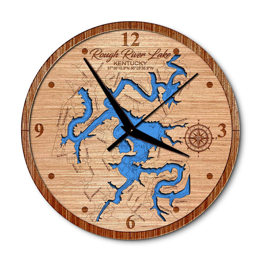 Rough River Lake Kentucky 14in Layered Map Clock - Any Lake, Pond, or Reservoir - Unique Home Decor