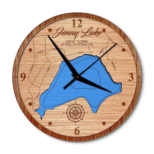 Jenny Lake, New York 14in Layered Map Clock - Any Lake, Pond, or Reservoir - Unique Home Decor