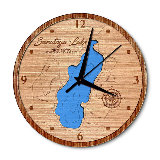 Saratoga Lake New York 14in Layered Map Clock - Any Lake, Pond, or Reservoir - Unique Home Decor
