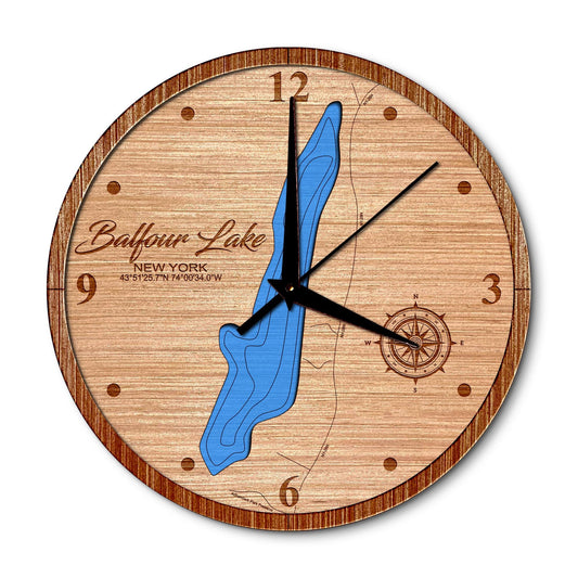 Balfour Lake, New York 14in Layered Map Clock - Any Lake, Pond, or Reservoir - Unique Home Decor