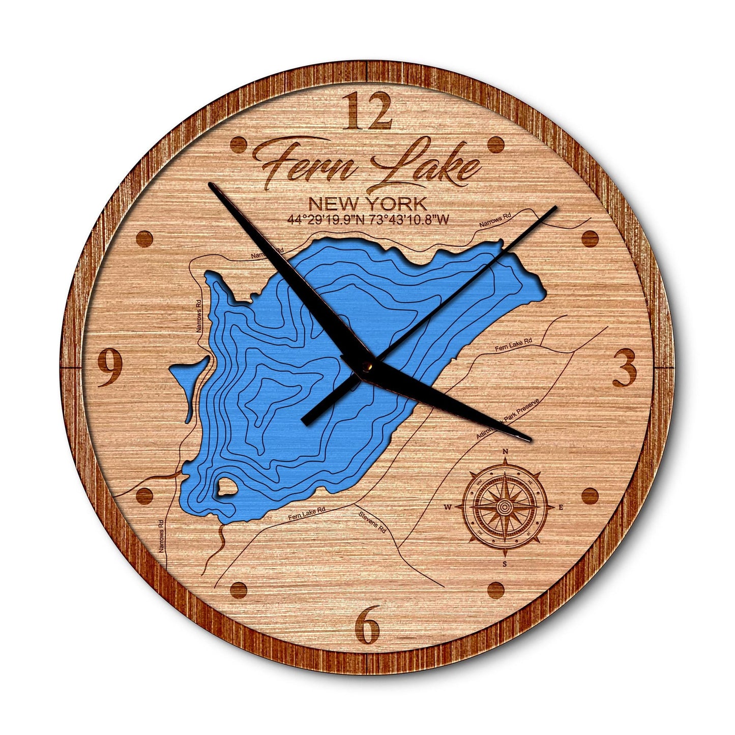 Fern Lake, New York 14in Layered Map Clock - Any Lake, Pond, or Reservoir - Unique Home Decor