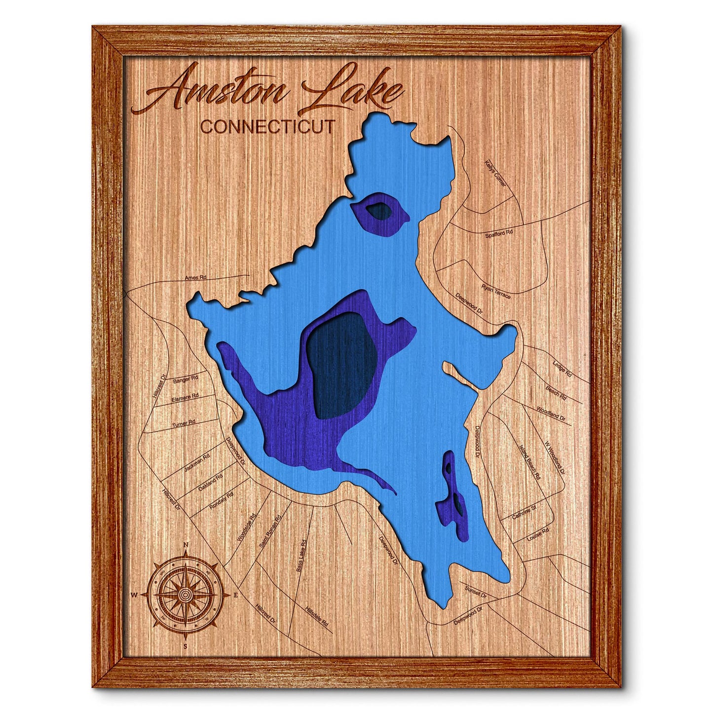 Amston Lake, Connecticut Depth Map - Any Lake, Pond, or Reservoir - Unique Home Decor, Wall Art