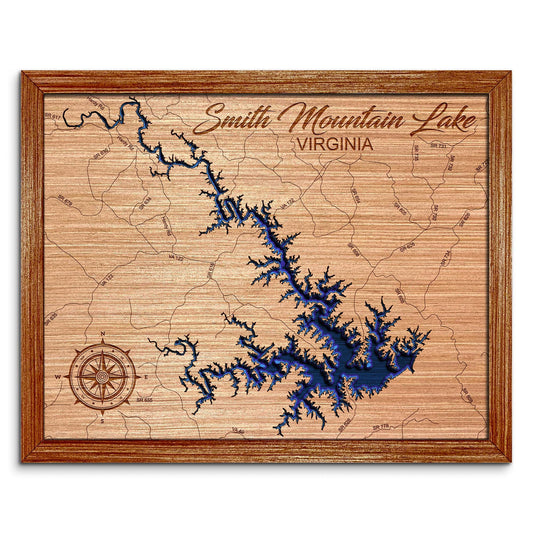Smith Mountain Lake, Virginia Depth Map - Any Lake, Pond, or Reservoir - Unique Home Decor, Wall Art