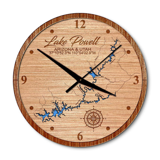 Lake Powell, Arizona & Utah Layered Map Clock - Any Lake, Pond, or Reservoir - Unique Home Decor