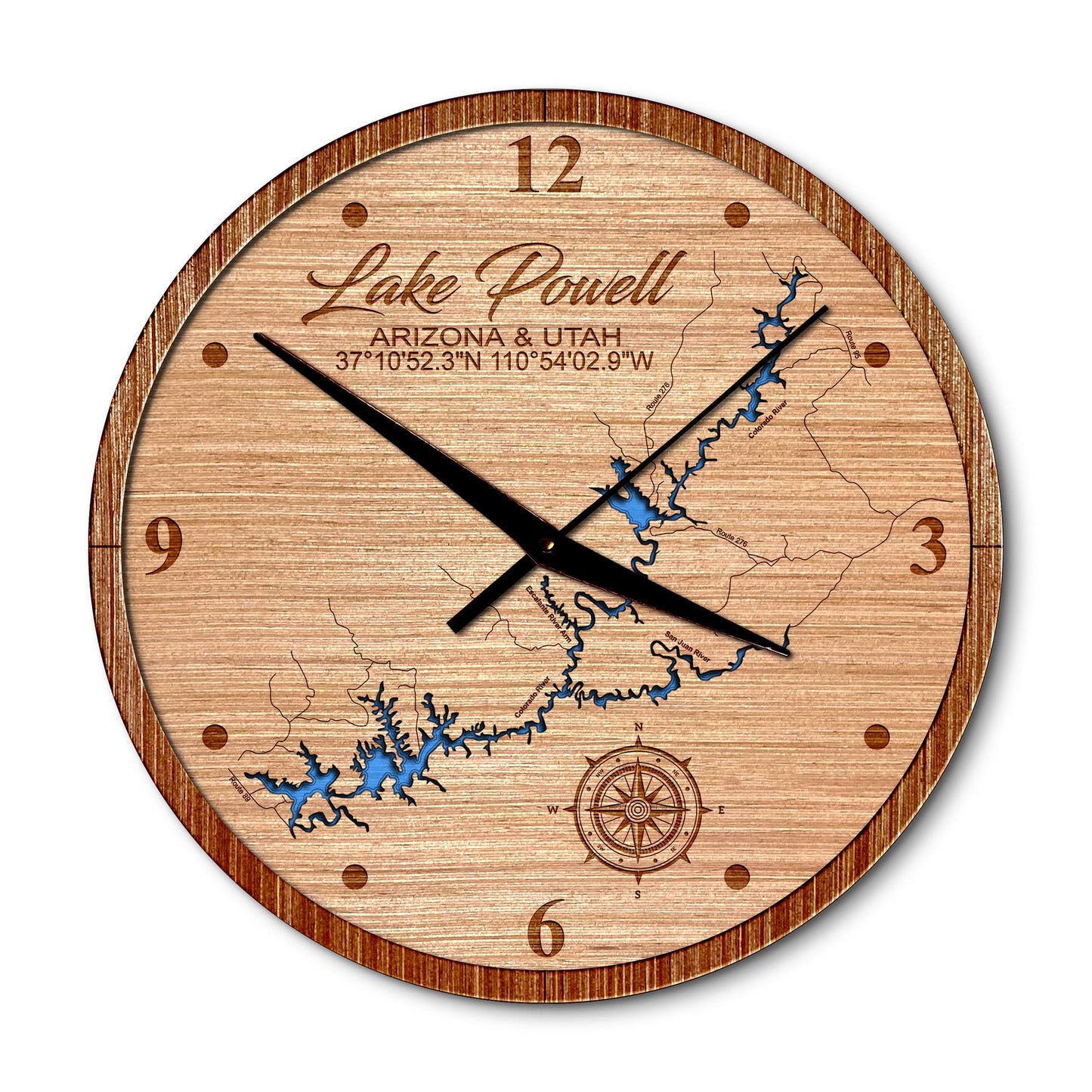 Lake Powell, Arizona & Utah 14in Layered Map Clock - Any Lake, Pond, or Reservoir - Unique Home Decor