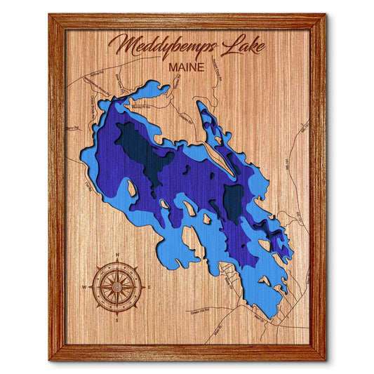 Meddybemps Lake, Maine Depth Map - Any Lake, Pond, or Reservoir, Home Decor, Wall Art, Wall Decor