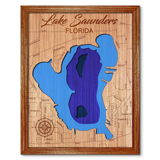 Lake Saunders, Florida Depth Map - Any Lake, Pond, or Reservoir, Home Decor, Wall Art, Wall Decor