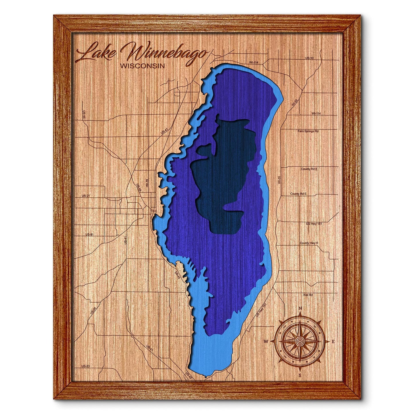 Lake Winnebago, Wisconsin Depth Map - Any Lake, Pond, or Reservoir, Home Decor, Wall Art, Wall Decor
