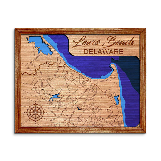 Lewes Beach, Delaware Depth Map - Any Lake, Pond, or Reservoir - Unique Home Decor, Wall Art