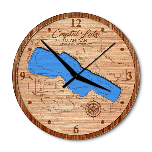 Crystal Lake, Michigan 14in Layered Map Clock - Any Lake, Pond, or Reservoir - Unique Home Decor
