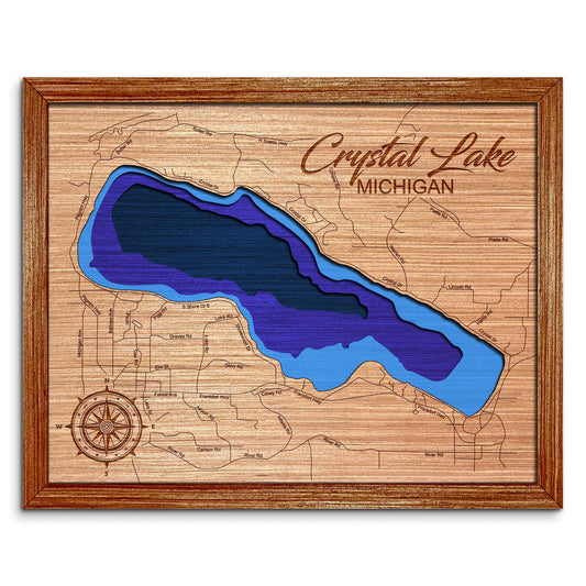 Crystal Lake, Michigan Depth Map - Any Lake, Pond, or Reservoir - Unique Home Decor, Wall Art