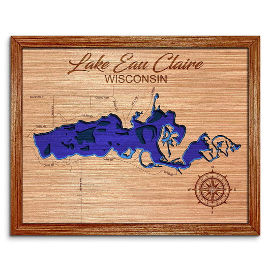 Lake Eau Claire, Wisconsin Depth Map - Any Lake, Pond, or Reservoir - Unique Home Decor, Wall Art