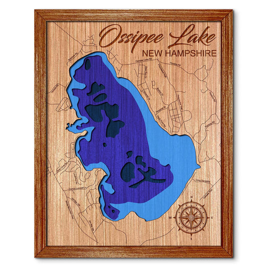 Ossipee Lake, New Hampshire Depth Map - Any Lake, Pond, or Reservoir - Unique Home Decor, Wall Art