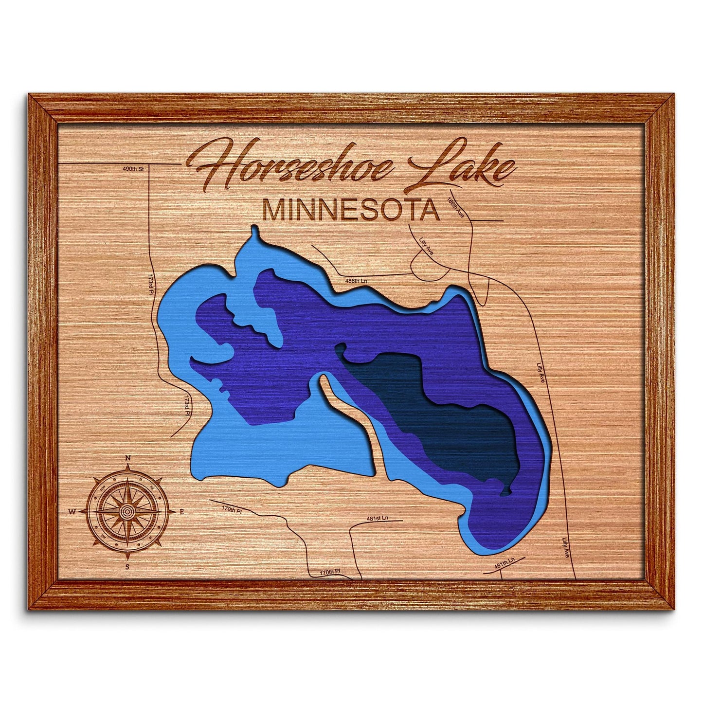 Horseshoe Lake, Minnesota Depth Map - Any Lake, Pond, or Reservoir - Unique Home Decor, Wall Art