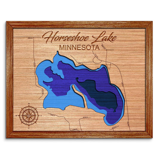 Horseshoe Lake, Minnesota Depth Map - Any Lake, Pond, or Reservoir - Unique Home Decor, Wall Art