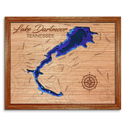 Lake Dartmoor, Tennessee Depth Map - Any Lake, Pond, or Reservoir - Unique Home Decor, Wall Art