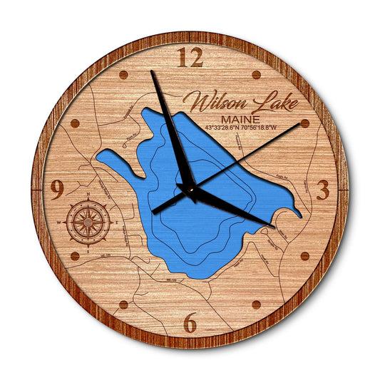 Wilson Lake, Maine 14in Layered Map Clock - Any Lake, Pond, or Reservoir - Unique Home Decor