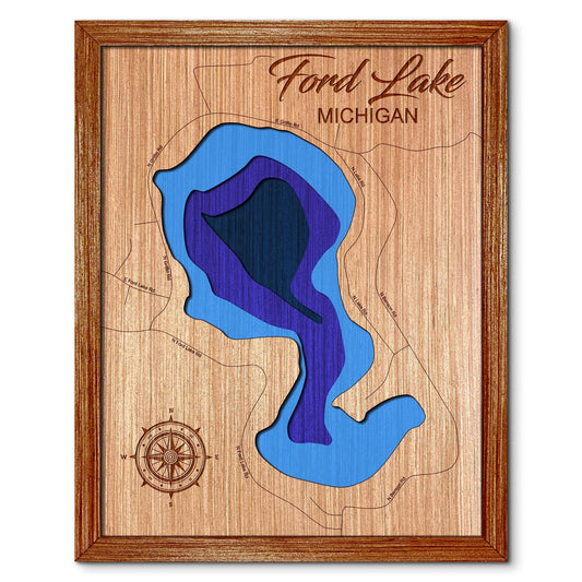 Ford Lake in Fountain Michigan Depth Map - Any Lake, Pond, or Reservoir - Unique Home Decor, Wall Art