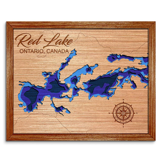 Red Lake in Ontario, Canada Depth Map - Any Lake, Pond, or Reservoir - Unique Home Decor, Wall Art