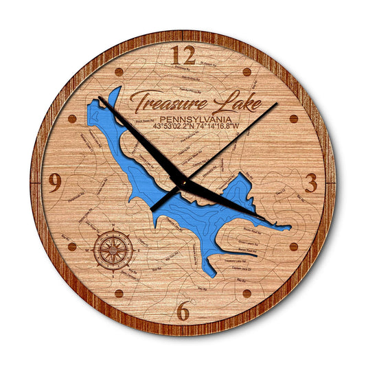 Treasure Lake, Pennsylvania Map Clock - Any Lake, Pond, or Reservoir - Unique Home Decor