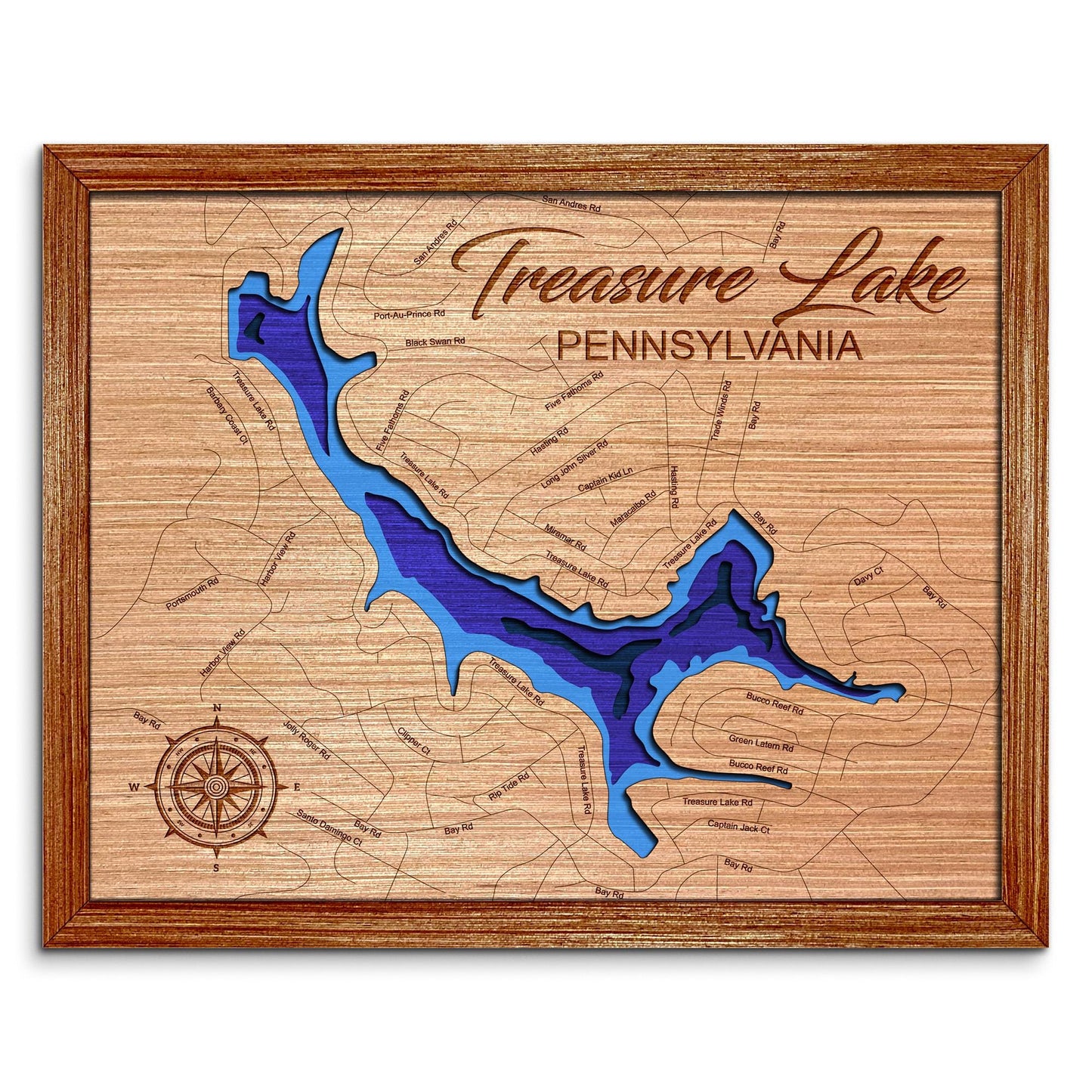 Treasure Lake, Pennsylvania Depth Map - Any Lake, Pond, or Reservoir - Unique Home Decor, Wall Art