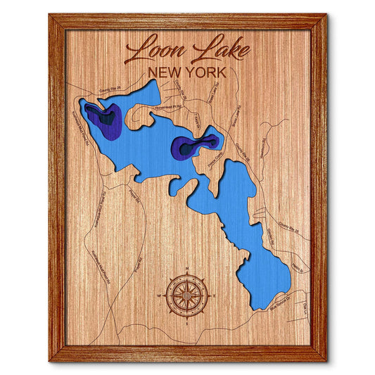 Loon Lake in Vermontville, New York Depth Map - Any Lake, Pond, or Reservoir - Unique Home Decor, Wall Art