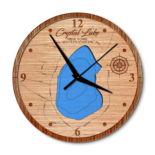 Crystal Lake in Rensselaerville, New York 14in Layered Map Clock - Any Lake, Pond, or Reservoir - Unique Home Decor