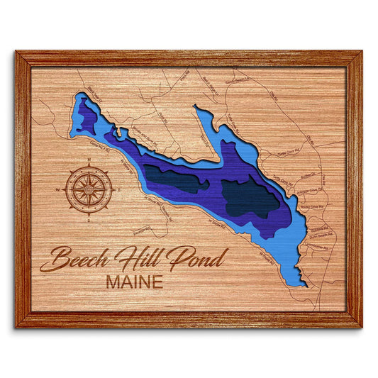 Beech Hill Pond, Maine Depth Map - Any Lake, Pond, or Reservoir - Unique Home Decor, Wall Art