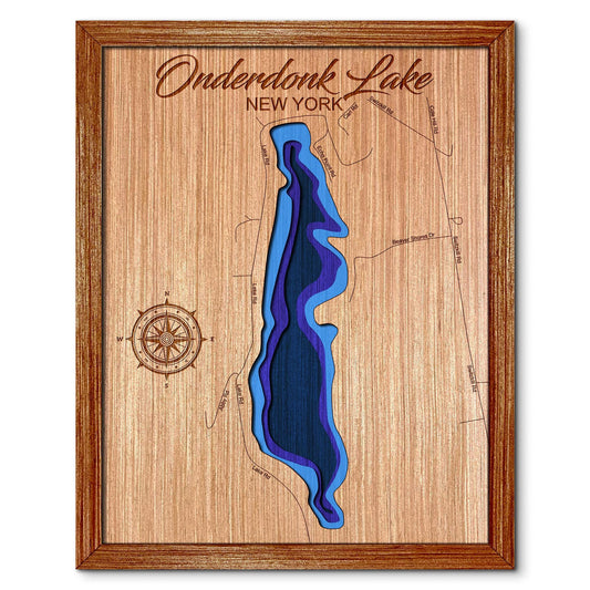 Onderdonk Lake, New York Depth Map - Any Lake, Pond, or Reservoir - Unique Home Decor, Wall Art