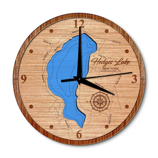 Hedges Lake in Cambridge, New York 14in Layered Map Clock - Any Lake, Pond, or Reservoir - Unique Home Decor