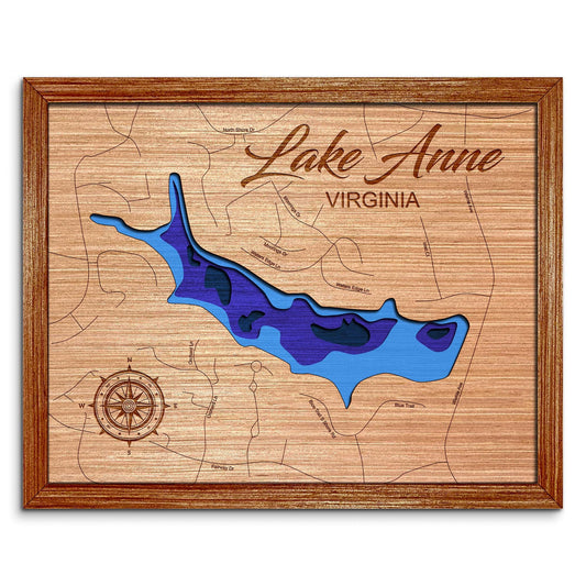 Lake Anne, Virginia Depth Map - Any Lake, Pond, or Reservoir, Home Decor, Wall Art, Wall Decor