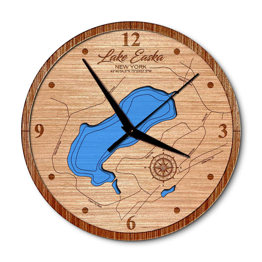 Lake Easka, New York 14in Layered Map Clock - Any Lake, Pond, or Reservoir - Unique Home Decor