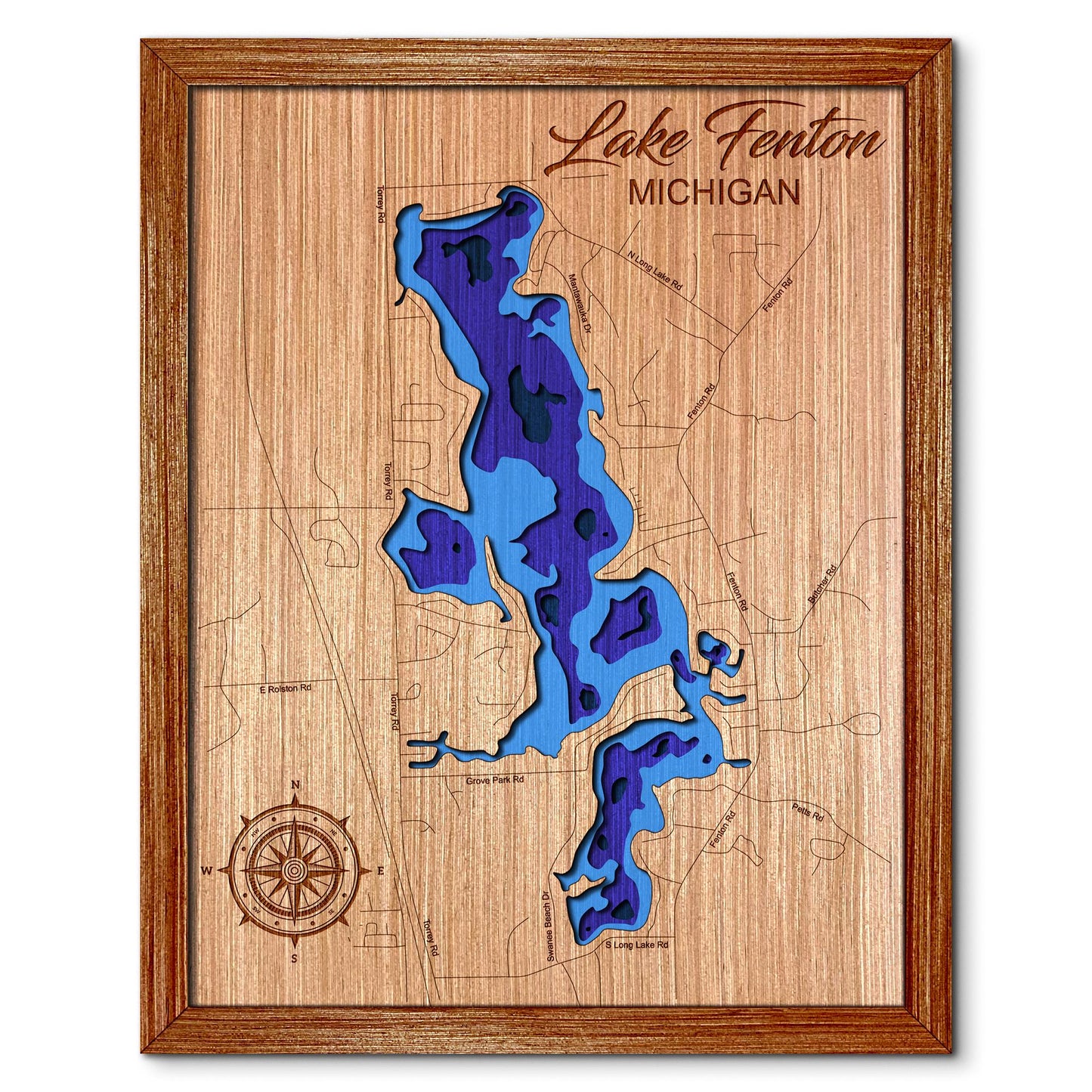 Lake Fenton, Michigan Depth Map - Any Lake, Pond, or Reservoir - Unique Home Decor, Wall Art