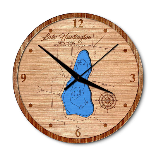 Lake Huntington, New York Layered Map Clock - Any Lake, Pond, or Reservoir - Unique Home Decor