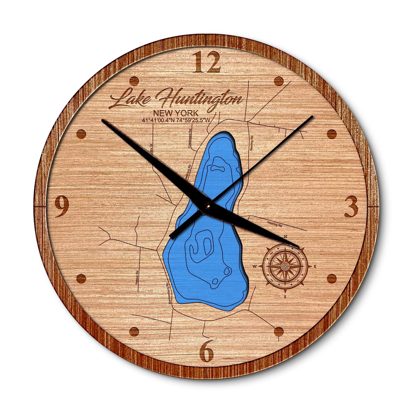Lake Huntington, New York 14in Layered Map Clock - Any Lake, Pond, or Reservoir - Unique Home Decor