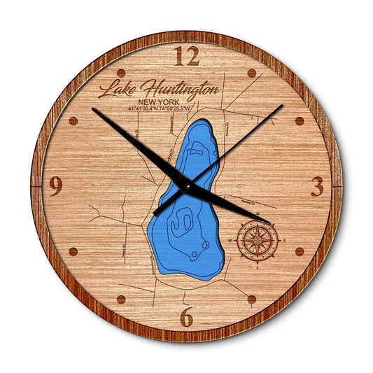Lake Huntington, New York 14in Layered Map Clock - Any Lake, Pond, or Reservoir - Unique Home Decor
