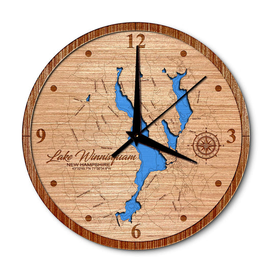Lake Winnisquam, New Hampshire Map Clock - Any Lake, Pond, or Reservoir - Unique Home Decor