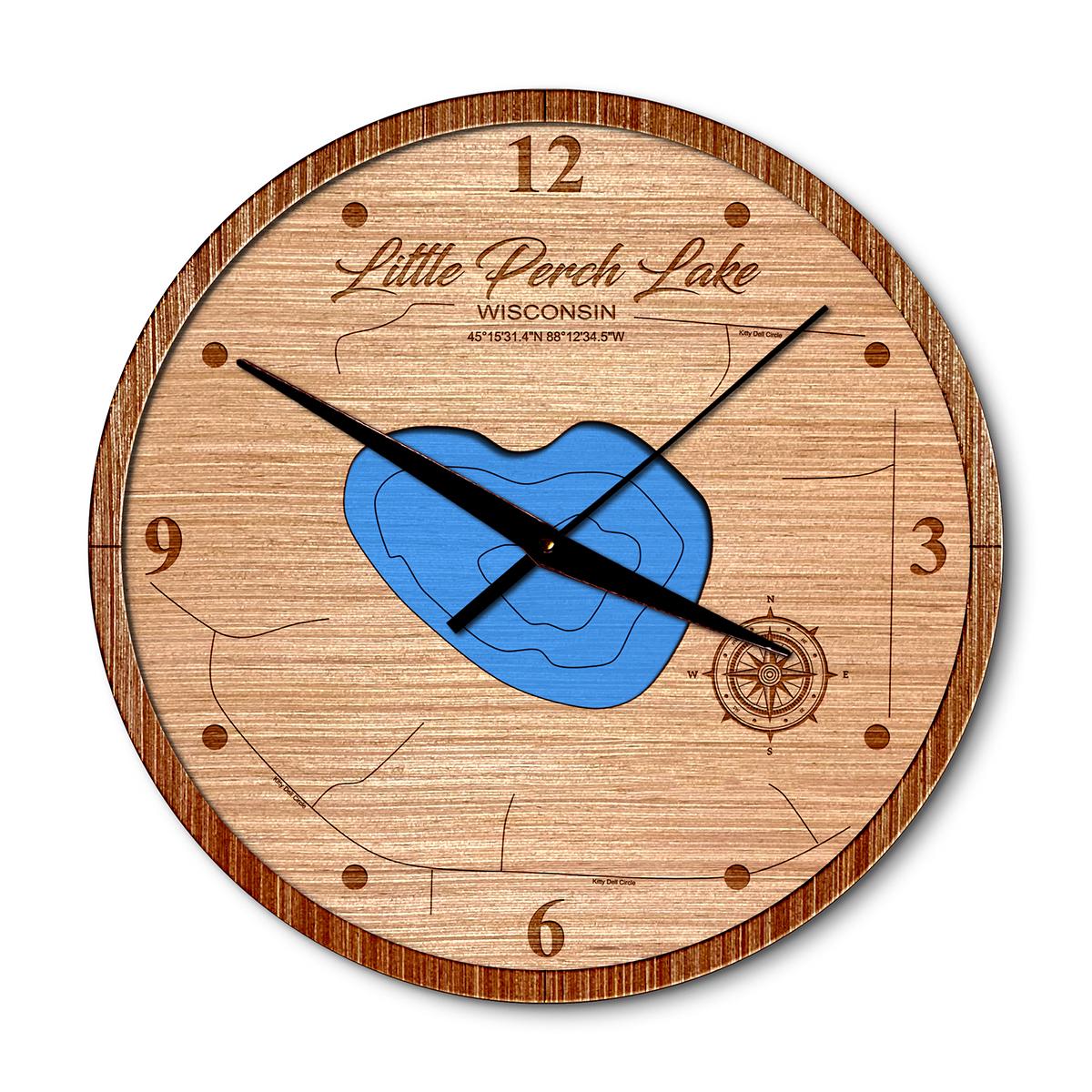 Little Perch Lake, Wisconsin 14in Layered Map Clock - Any Lake, Pond, or Reservoir - Unique Home Decor