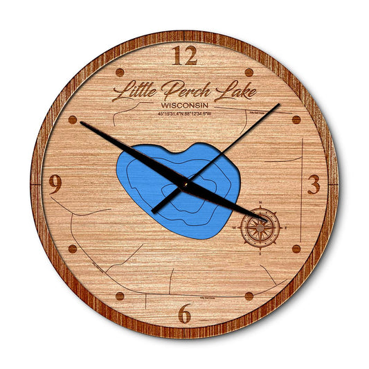 Little Perch Lake, Wisconsin 14in Layered Map Clock - Any Lake, Pond, or Reservoir - Unique Home Decor