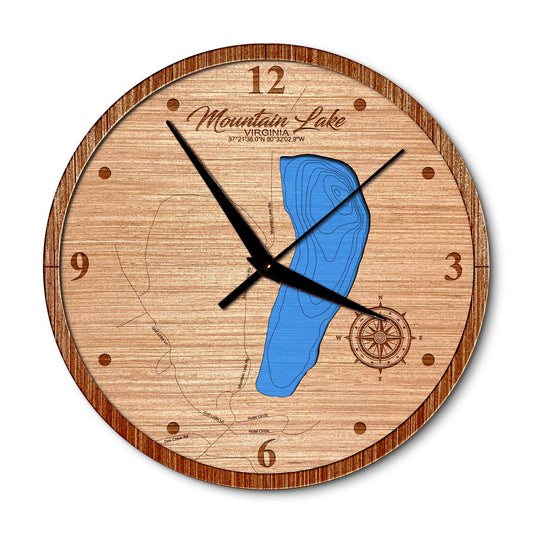 Mountain Lake, Virginia 14in Layered Map Clock - Any Lake, Pond, or Reservoir - Unique Home Decor