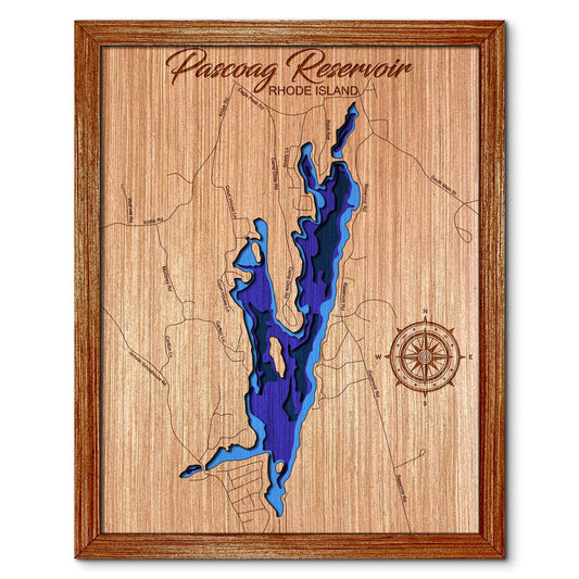 Pascoag Reservoir, Rhode Island Depth Map - Any Lake, Pond, or Reservoir - Unique Home Decor, Wall Art