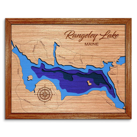 Rangeley Lake, Maine Depth Map - Any Lake, Pond, or Reservoir - Unique Home Decor, Wall Art
