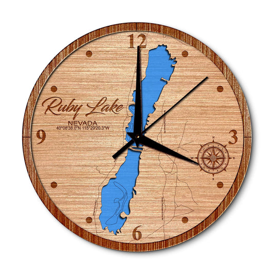 Ruby Lake, Nevada Layered Map Clock - Any Lake, Pond, or Reservoir - Unique Home Decor