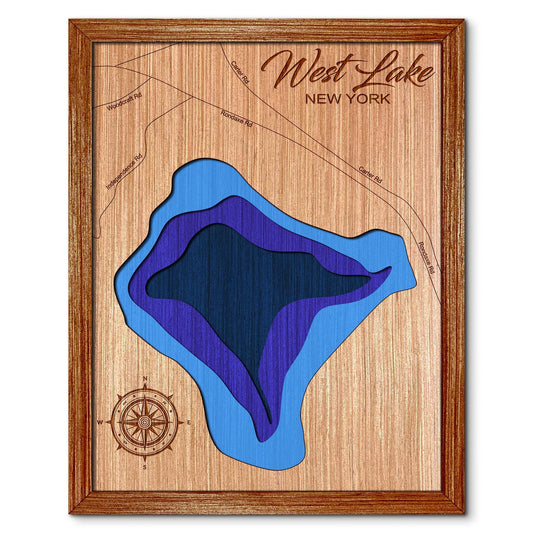 West Lake in Old Forge, New York Depth Map - Any Lake, Pond, or Reservoir - Unique Home Decor, Wall Art