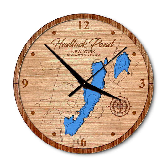 Hadlock Pond, New York 14in Layered Map Clock - Any Lake, Pond, or Reservoir - Unique Home Decor