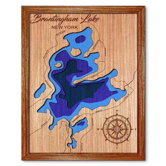 Brantingham Lake, New York Depth Map - Any Lake, Pond, or Reservoir - Unique Home Decor, Wall Art